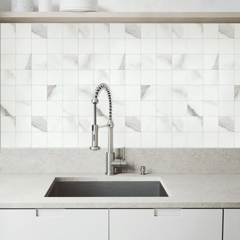 Peel and Stick Metal Backsplash Tile Marble design, Aluminum Surface for Wall Decor Kitchen Wall image 1