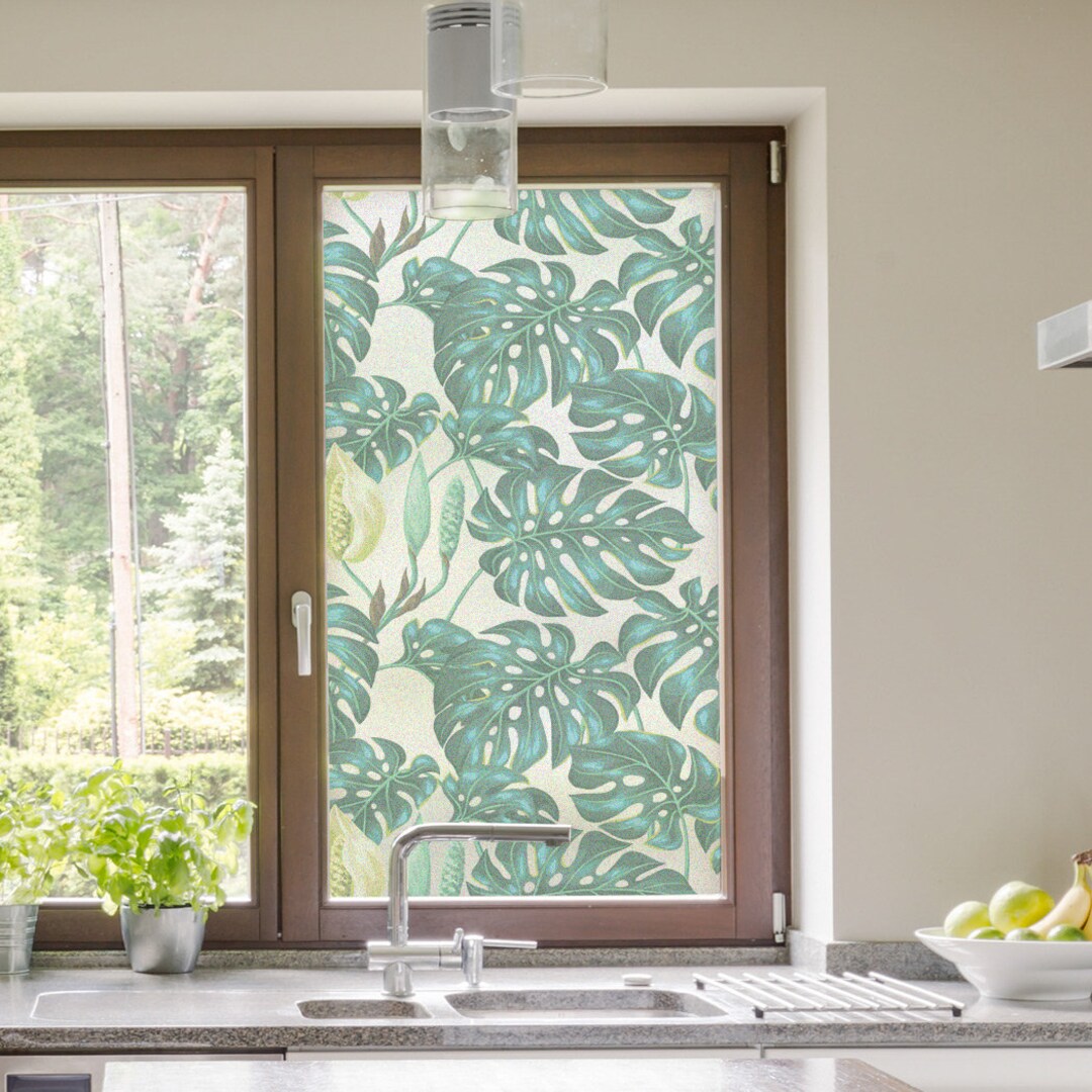 Decorative Static Cling Window Film Printed on Frosted Films Monstera ...
