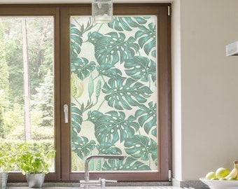 Decorative Static Cling Window Film Printed on Frosted Films Monstera leaves for Privacy Home & Office 24" x 37"