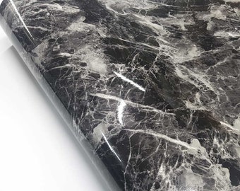 Marble Interior film Self adhesive Glossy Black Marble Paper Basti, Decorative Self-Adhesive Film Faux Marble Paper