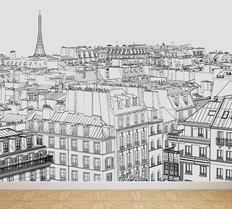 Wall Mural Paris Skyscape, Peel and Stick Repositionable Fabric Wallpaper for Interior Home Decor image 1