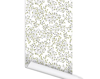 Plant Flowers Pattern Misty Peel & Stick Repositionable Fabric Wallpaper