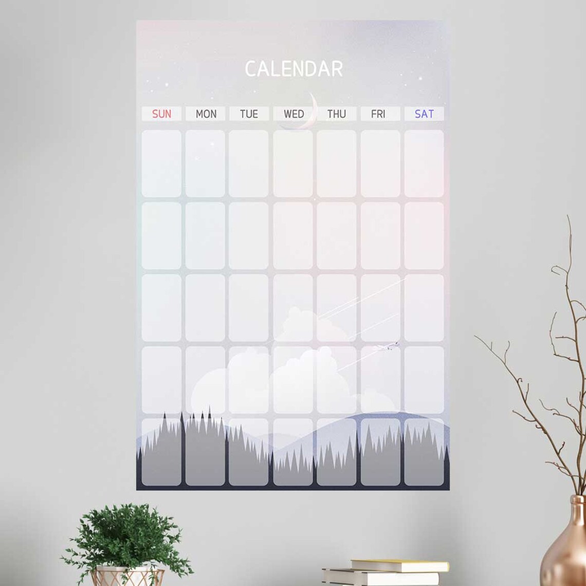 Dry Erase Calendar Peel & Stick Wall Decals Decal Dry Erase Etsy
