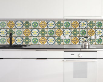 Moroccan Tiles Stickers - Set of 4 tiles - Tile Decals Art for Walls Kitchen backsplash Bathroom Accent Kitchen