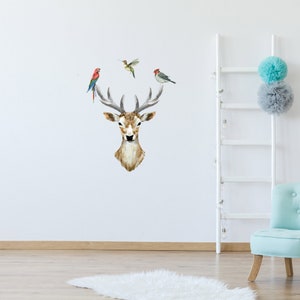 Watercolor Deer Dress Up Fabric Wall Decal, Peel and Stick Removable Fabric Stickers image 2