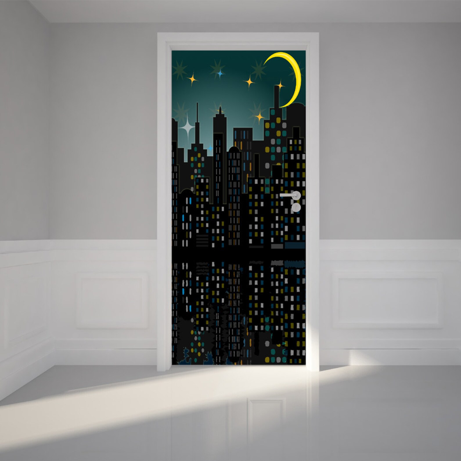 Door Wall Sticker City Skyline Night Peel & Stick Etsy