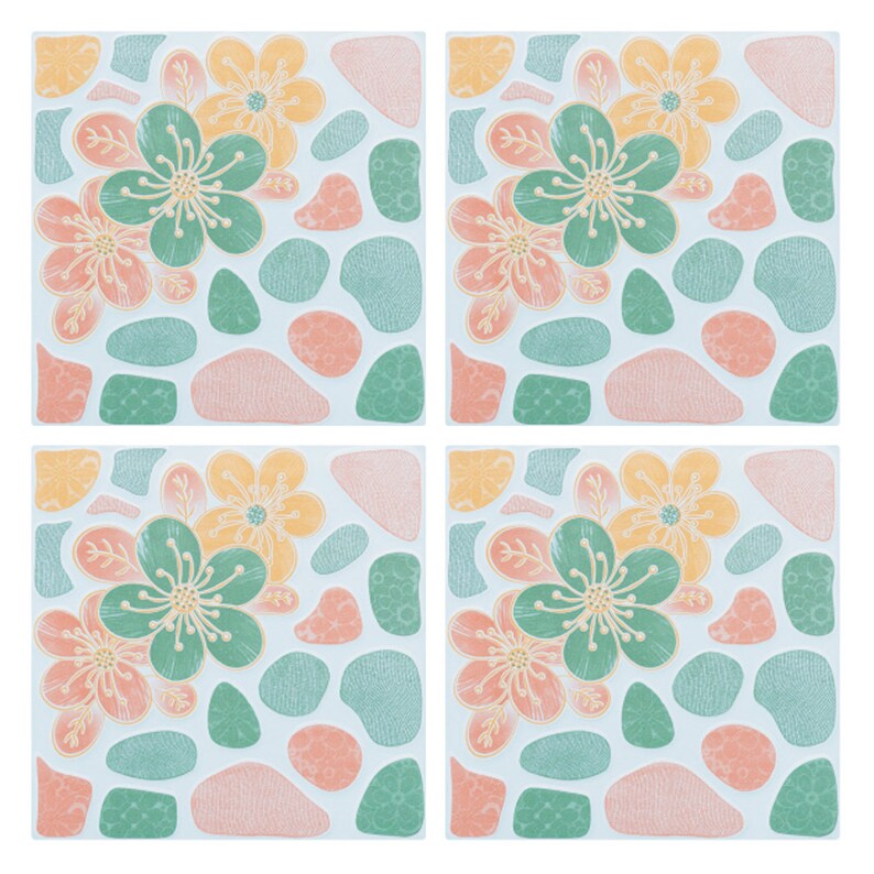 Decorative Tiles Stickers Flower Design Set of 4 Tiles Etsy