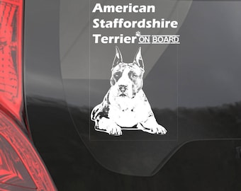 Car Window Sticker, American Staffordshire Terrier Clear Vinyl Decal On Board for Art Print Dog Sign