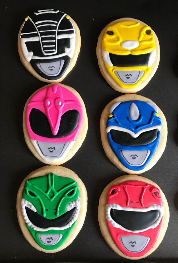 Power Rangers Cookies X12 Super Megaforce Inspired Themed Vanilla Sugar Cookies Boy Or Girl Party Samurai Masks Dino Chargers