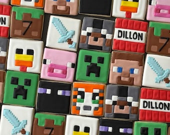 MINECRFT  inspired vanilla sugar cookies CREEPER -stampy cat - Tnt birthday party favors video game -