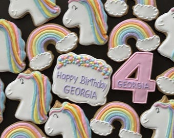 Unicorn Sugar Cookies x12: Rainbow Birthday Party Favors