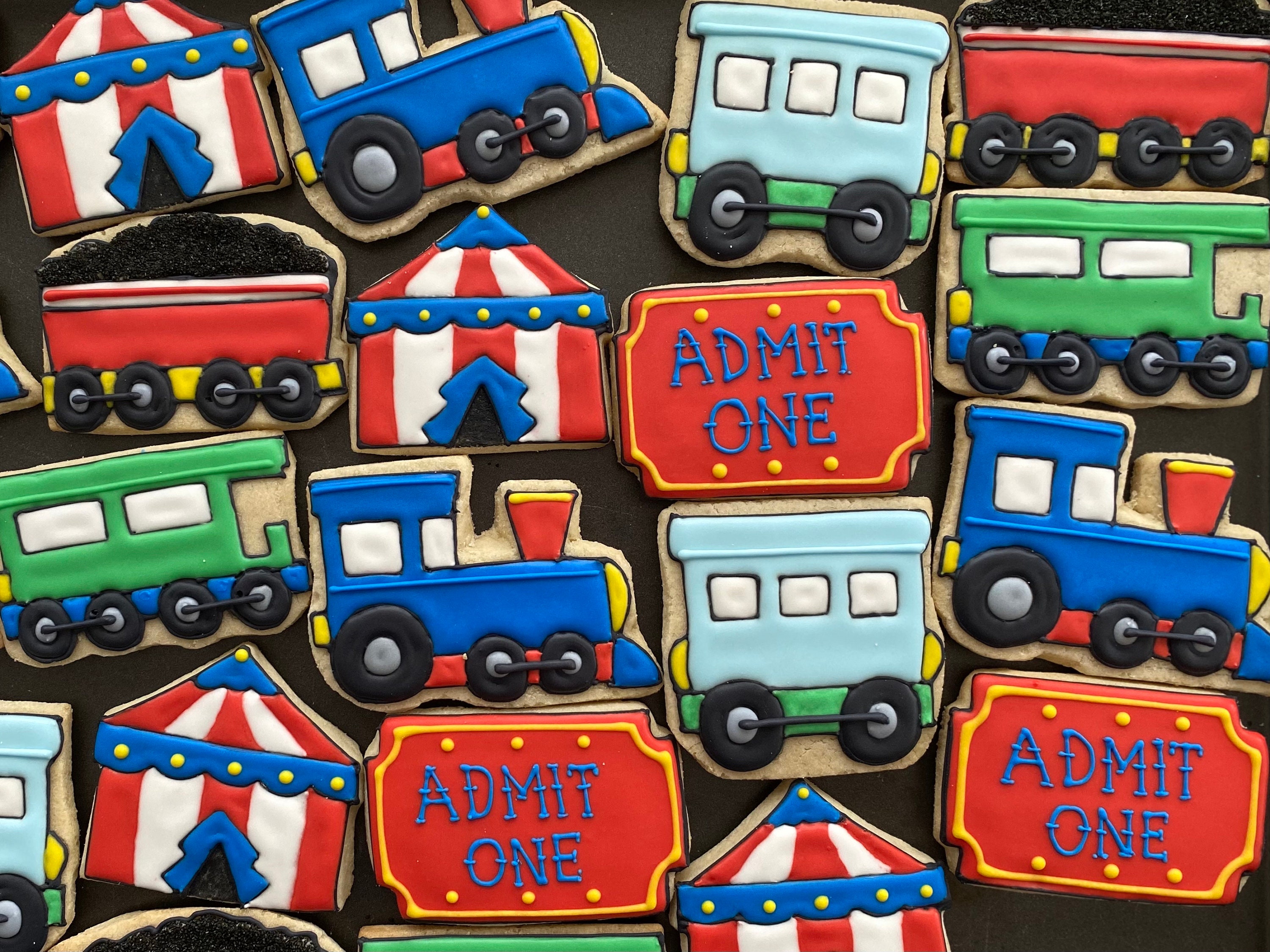 Train & Circus Sugar Cookies: Transportation Party Favors (x12)