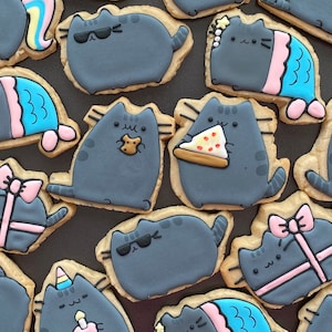 CAT cartoon themed x12  inspired decorated cookies  - kids birthday party - party favor - boy girl  - baby shower