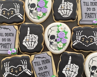 TILL DEATH do us PARTY x12 gothic Bachelorette vanilla sugar cookies. wedding - Bridal shower -i do-