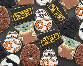 DROID WARS x12 droid trooper robot inspired vanilla sugar cookies - birthday party - boy girl teen - galaxy - space