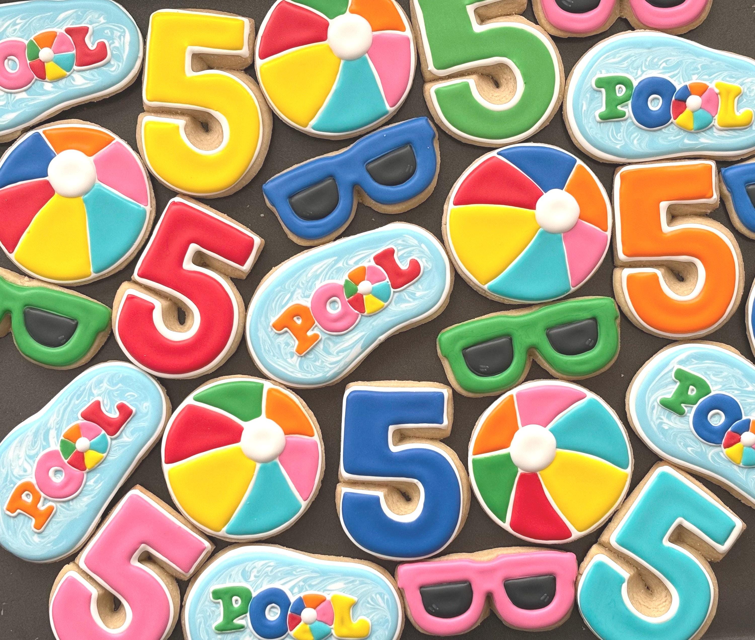 POOL BEACH PARTY x12 inspired vanilla sugar cookies - luau hawaiian party -new year - summer -beach party -luau - beach ball - flip flop