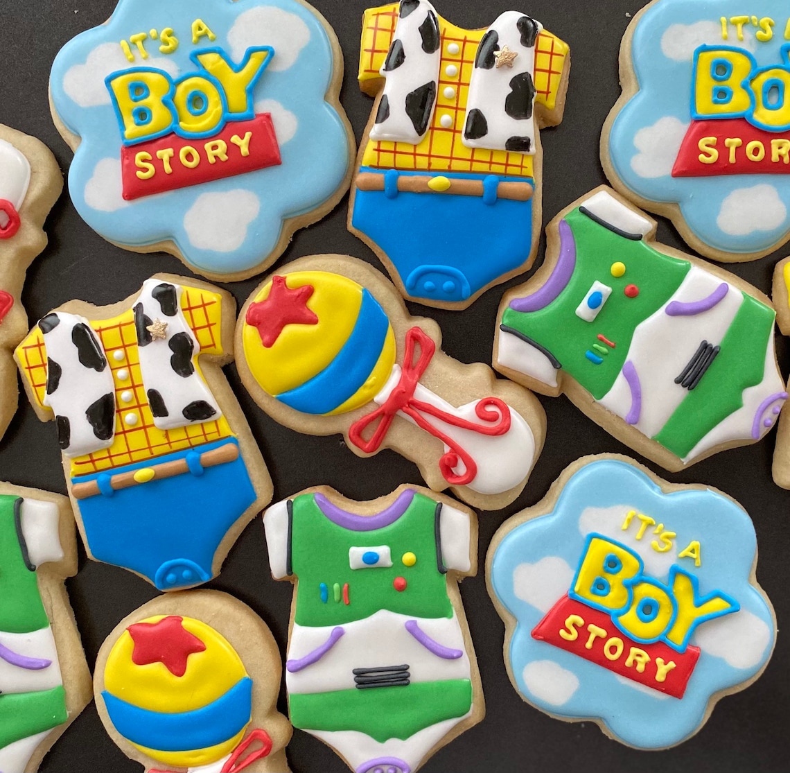Check out these Boy Story baby shower ideas including this boy story baby shower cookies