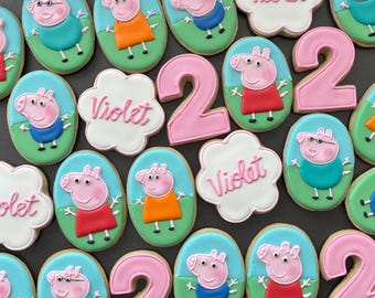 PIG FRIENDS x12 inspired vanilla sugar cookies party favor - boy / girl gift -  house and other characters available