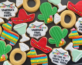 FIESTA MEXICAN PARTY x12 inspired vanilla sugar cookies - wedding - bridal - summer party - cinco de mayo - pinata - sombrero - bachelorette