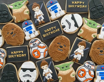 DROID WARS x12 droid trooper robot inspired vanilla sugar cookies - birthday party - boy girl teen - galaxy - space