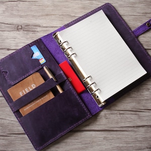 Encuadernador de cuero, cuaderno de cuero personalizado 6 anillo, A5 almohadilla de planificador mensual, planificador diario recargable personalizado, planificador semanal de viaje