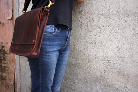 Mens Brown Leather Shoulder Bag & Satchel Messenger - LeatherNeo
