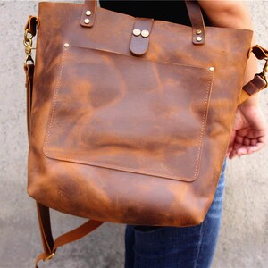 Handmade Full Grain Leather Tote Bag: Womens Crossbody Macbook Bag