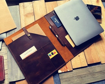 Handmade Leather Surface Pro/Laptop Portfolio: Personalized Cover Sleeve