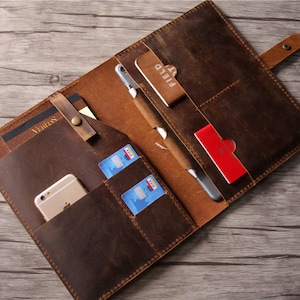 Portafoglio pelle, Organizzatore di pelle personalizzata, Detentore di documenti per le donne, Folio cartella di pelle per gli uomini, A4 Padfolio Pouch Travel Case