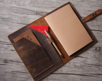 Hand Stitched Leather Journal Cover, A5 A6 B5, Anniversary Gift