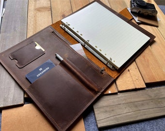 Personalized Leather Portfolio Binder: A4 Padfolio, 3/6 Ring Organizer