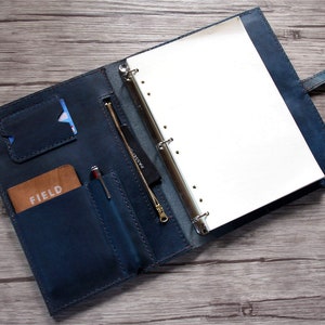Pastas de couro rústico com 3 anéis, organizador de couro, porta-documentos personalizado para mulheres, fólio de pasta de couro para homens, bolsa de portfólio A4