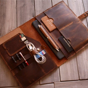 Borsa brown travel organizer, portfolio in pelle, porta documenti da donna, folio cartella in pelle per uomo, custodia da viaggio A4 Padfolio Pouch