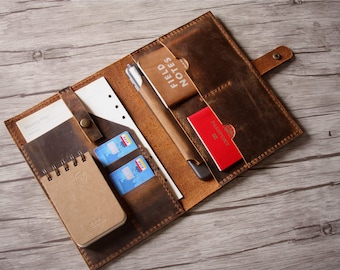 Personalized Leather Portfolio Folder: A4 Document Organizer, Travel Padfolio Case Cover