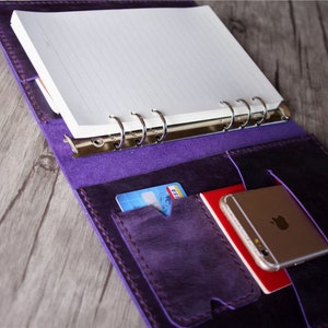 Planejador de couro personalizado, pasta de couro artesanal com 6 anéis, bloco de planejador mensal A5, planejador diário recarregável personalizado, planejador semanal de viagem