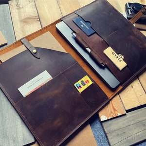 Personalized Leather MacBook Sleeve: Hand Stitched Laptop Folio