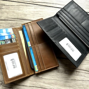 Gepersonaliseerde lederen portemonnee lange portemonnee voor mannen vrouwen unisex portemonnee hoesje tweevoudig RFID lederen portemonnee 13 kaartsleufhouder minimalistisch