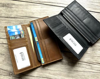 Personalized Leather Long Wallet: RFID Bifold Wallet, 13 Card Slots