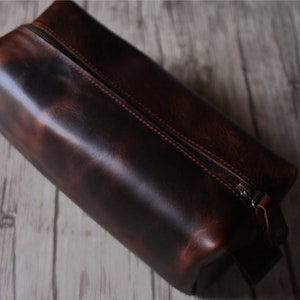 Personalized Leather Dopp Kit: Hand Stitched Travel Toiletry Bag