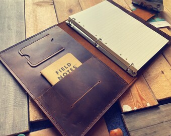 Hand Stitched Leather Portfolio Binder: A4 Padfolio Organizer