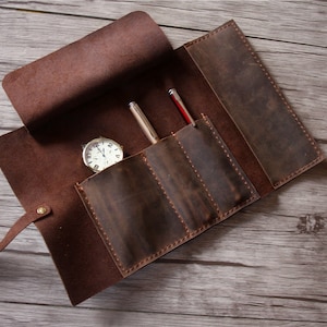Custodia a matita in pelle, Portapenne personalizzata, Borsa in pelle personalizzata, Sacchetto per penna fatto a mano, Portaorologio