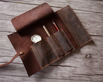Étui à crayons en cuir, porte-plume personnalisé, sac crayon en cuir personnalisé, pochette de stylo faite à la main, porte-montre