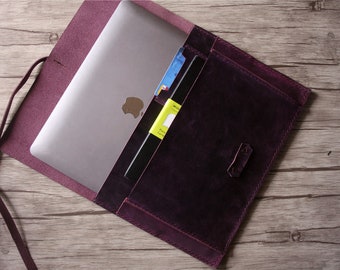 Gepersonaliseerde leren laptophoes: Macbook Pro/Air folio tas