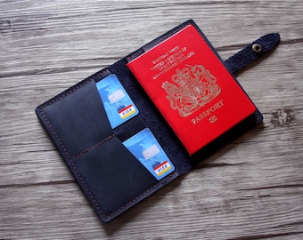 Titular del pasaporte de cuero negro, cubierta de pasaporte personalizada, cubiertas de notas de campo del cuaderno de Moleskine, caja de regalo de viaje de la cartera del pasaporte personalizado