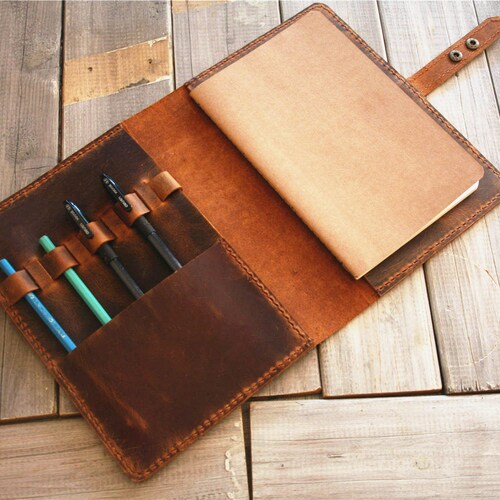 Leather Notebook Cover A5 Personalized Moleskine Holder Etsy
