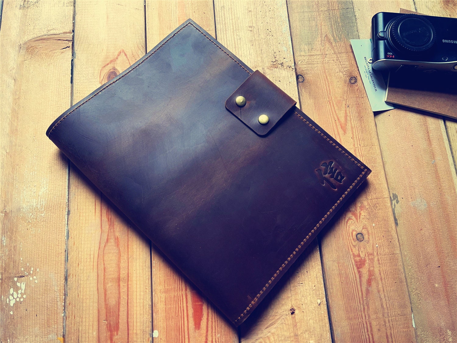 Personalized Leather Surface Laptop Sleeve: Handcrafted Portfolio Cover