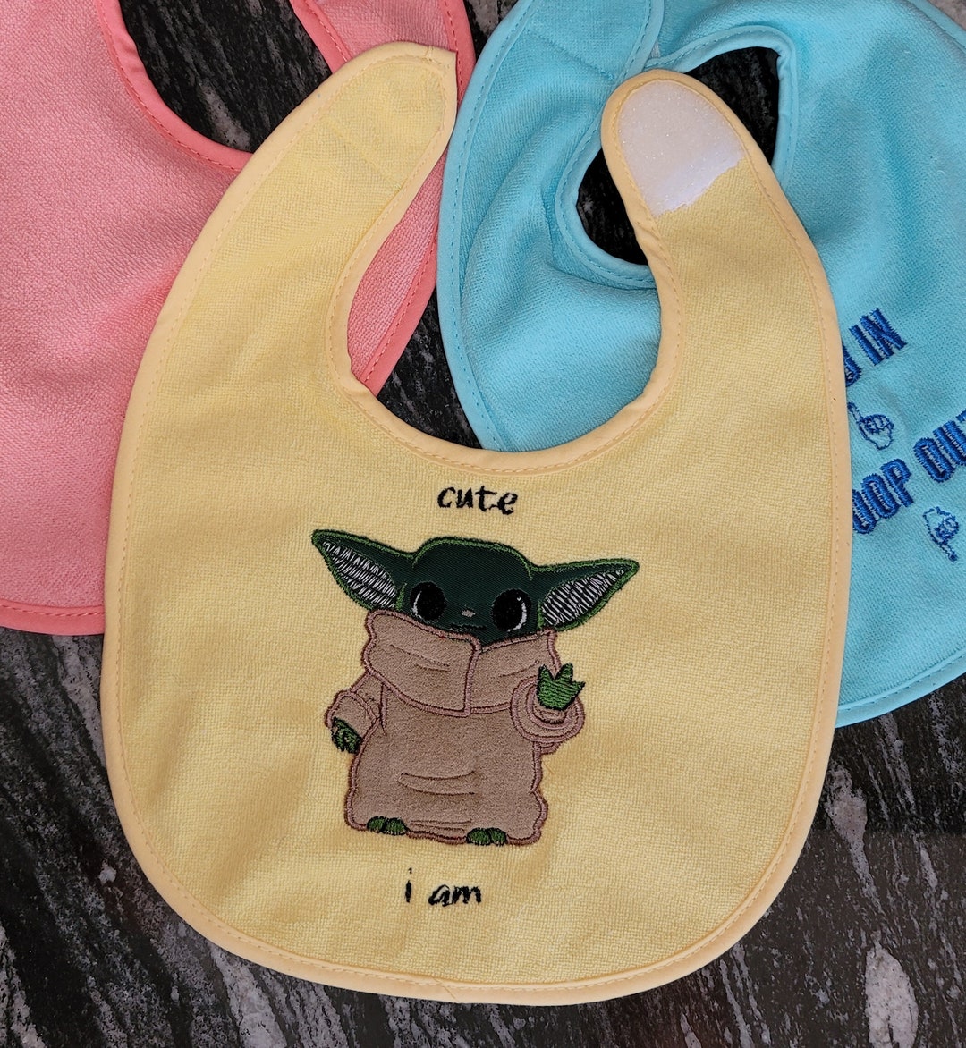 Baby Yoda Bib Embroidered Soft Terry With Applique cute I Am FREE
