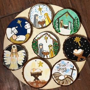 Hand painted manger ornament