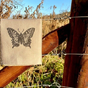 Natural Linen Long-Lasting Tea Towel; Butterfly Linocut Screenprint; Lovely Housewarming Gift; Hemmed 4 Sides; Hanging Loop; 47x74cm