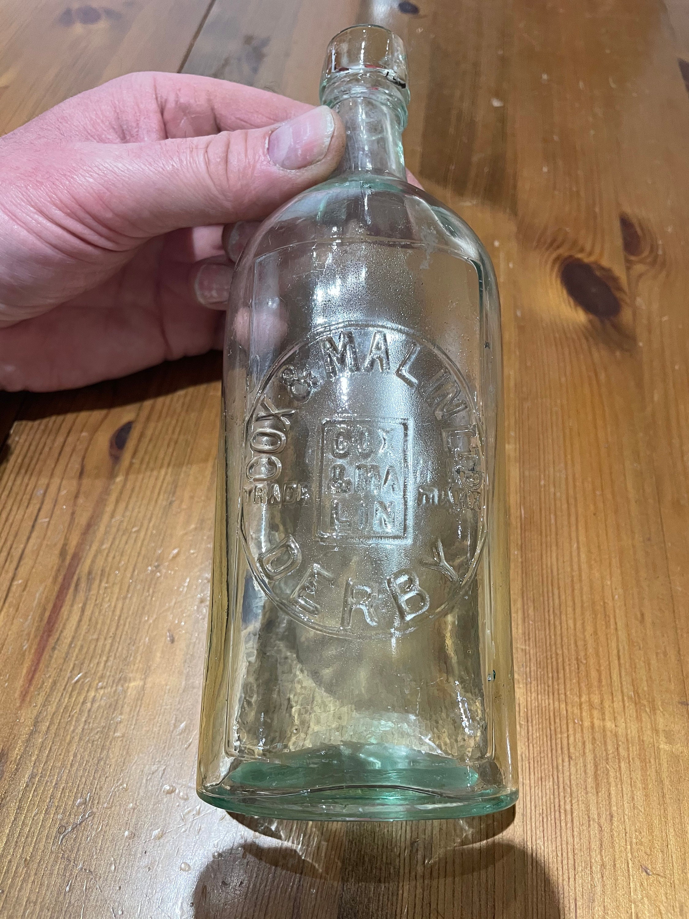 Vintage Cox & Malin Ltd Derby aqua glass whiskey bottle | Etsy